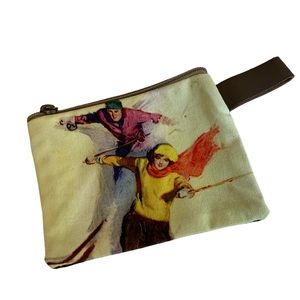 NWT Art Studio Company Retro Snow Skiing Couple Pouch Bag Accessories Makeup Bag
